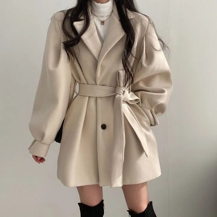 Woolen Suit Collar Loose Fit Coat