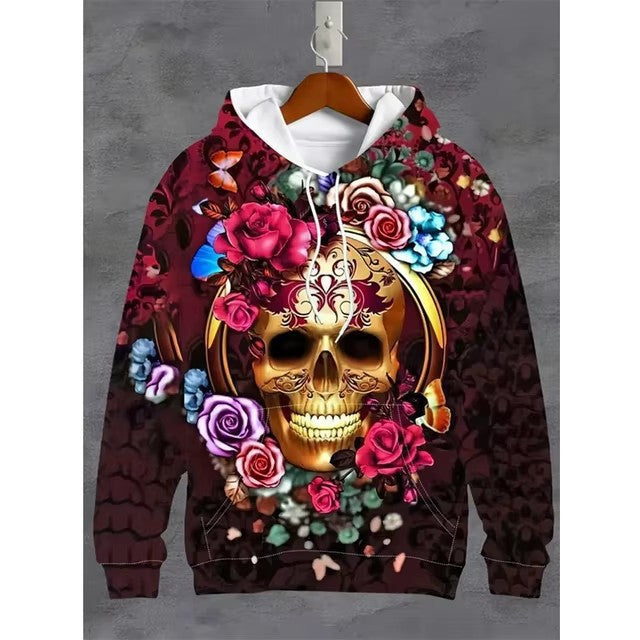 Funny Skull Printed Hooded Sweatshirt