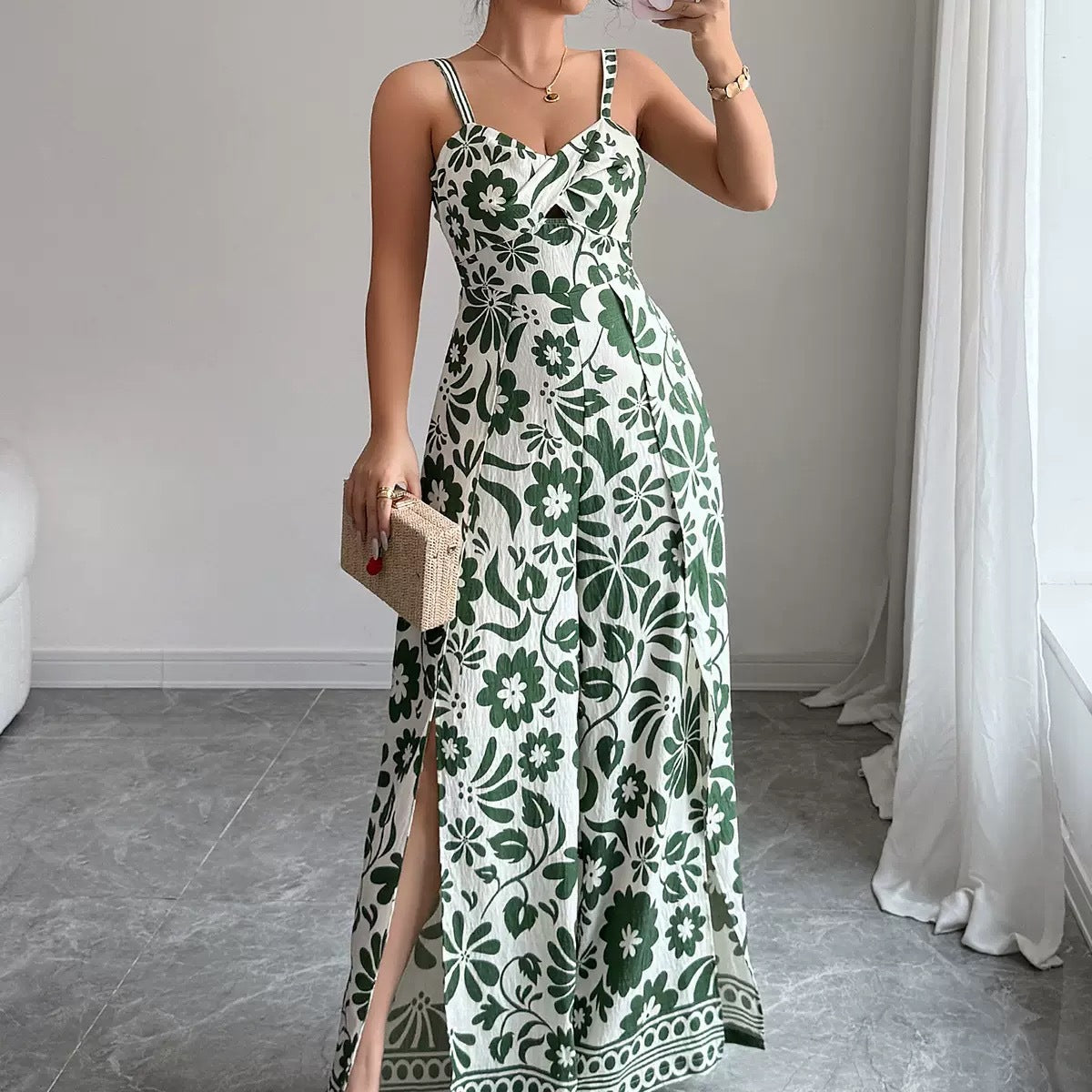 Elegant Printed Backless Wide-Leg Jumpsuit