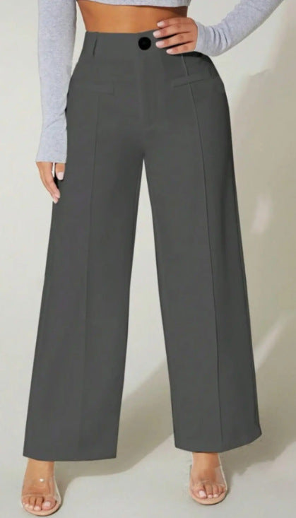Pantalones casuales de cintura alta y pierna recta para mujer