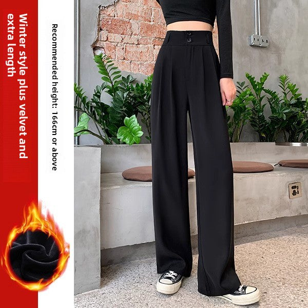 Women's slim wide-leg pants with high-waisted trousers