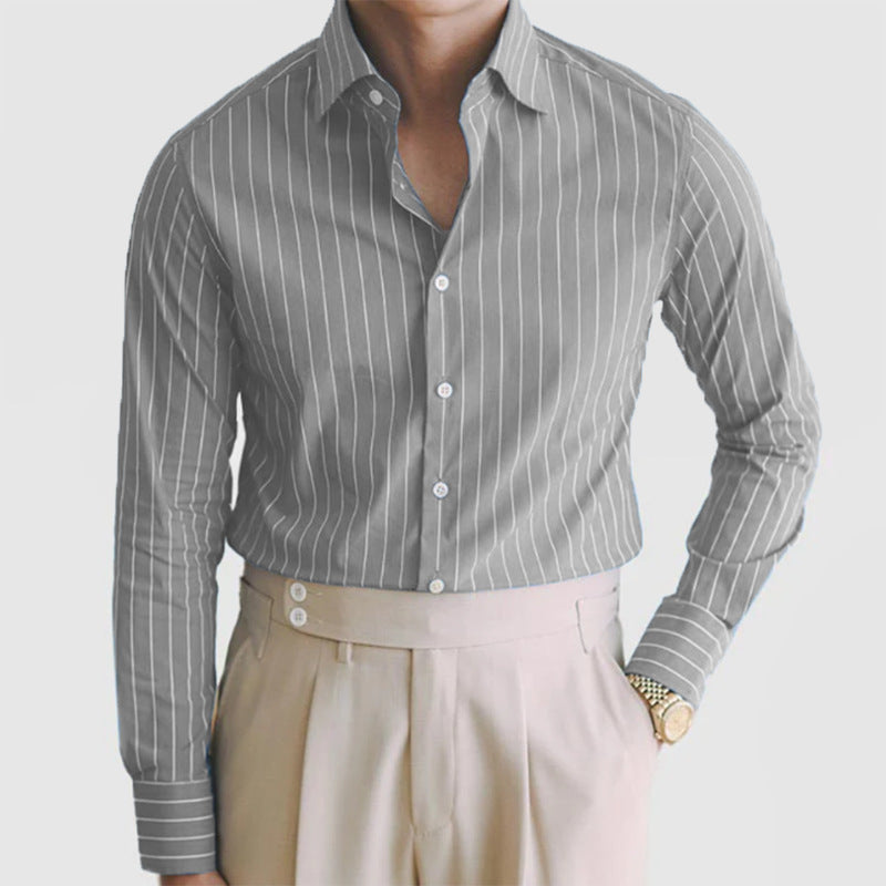 Mens Striped Long Cardigan with Lapel