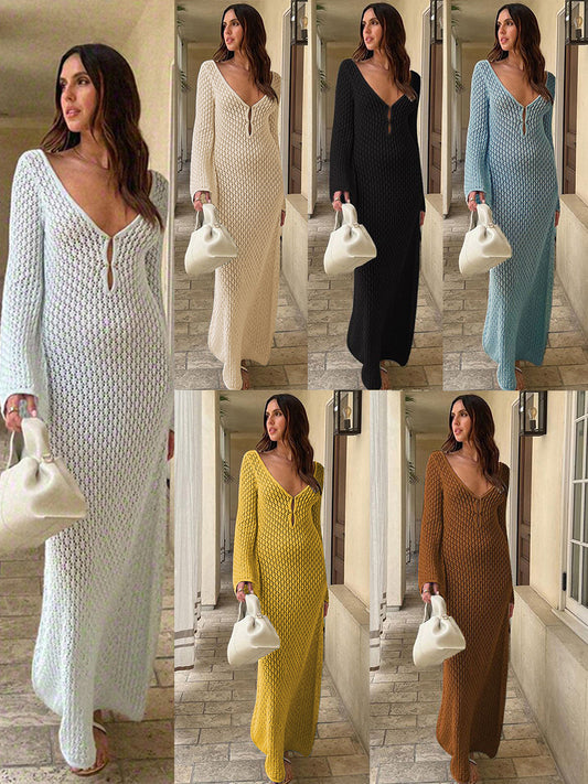 Sexy open-back Knitted lace dress
