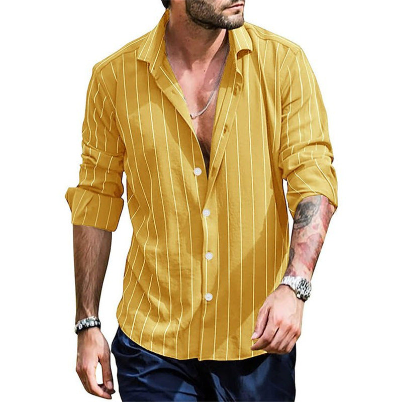 Mens Striped Long Cardigan with Lapel