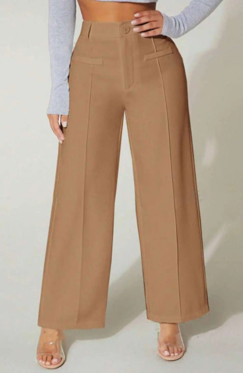 Pantalones casuales de cintura alta y pierna recta para mujer 