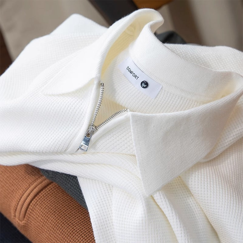 Mens Fleece Lined Waffle Knit Polo Shirt