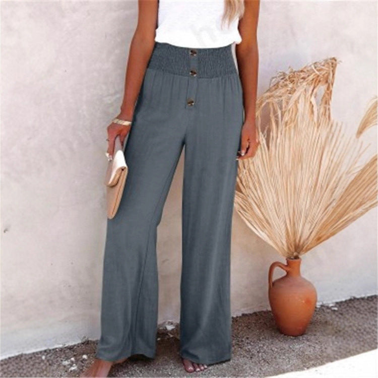 Pantalones casuales de pierna ancha de algodón y lino para mujer 