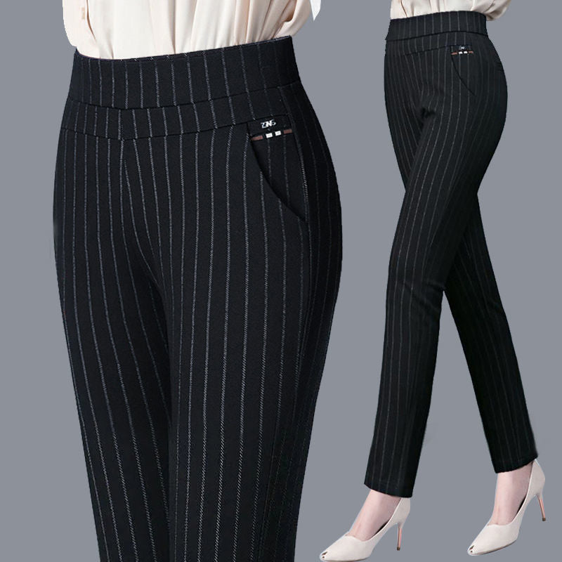Pantalones casuales elásticos de cintura alta y pierna recta para mujer 
