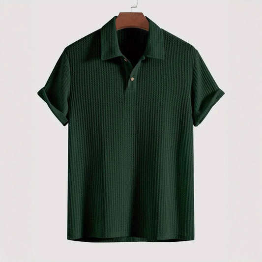 Men's top lapel diamond-patterned knitted polo cedar