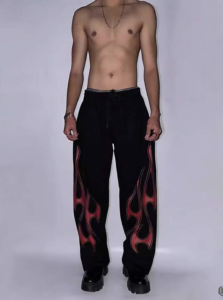 Casual Loose Fit Denim Pants with Print