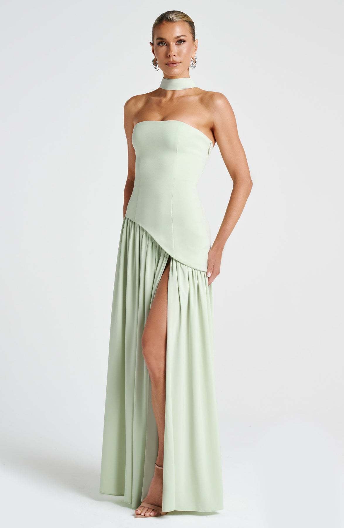 Strapless High Split Backless Long Dress