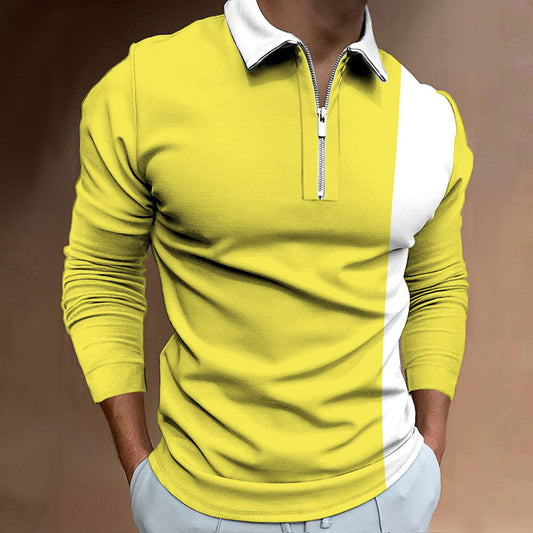 Men's Long Sleeve Color Block Polo Shirt