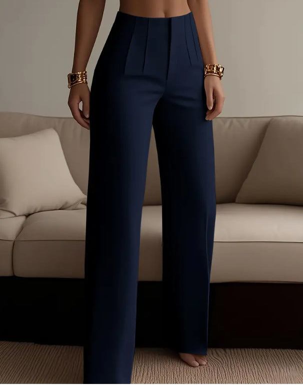 Pantalones plisados ​​de cintura alta y corte ajustado para mujer 