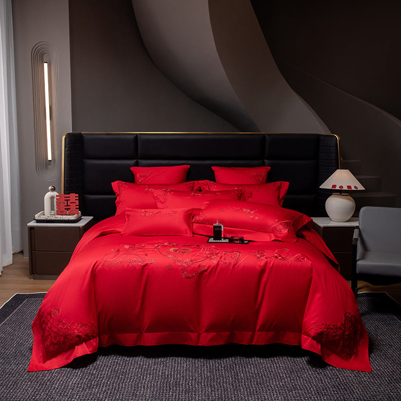 Wedding Cotton Bedding Set with Embroidery