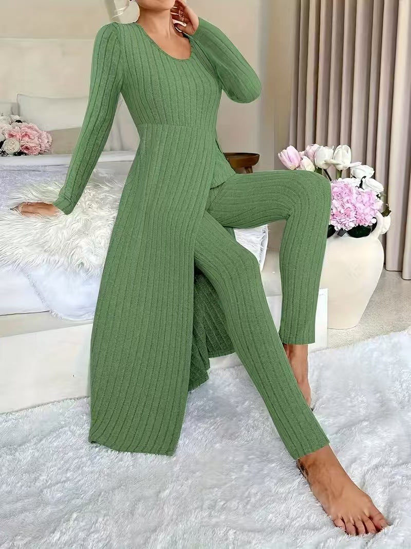 Women's Round Neck Long Sleeve Two-Piece Set