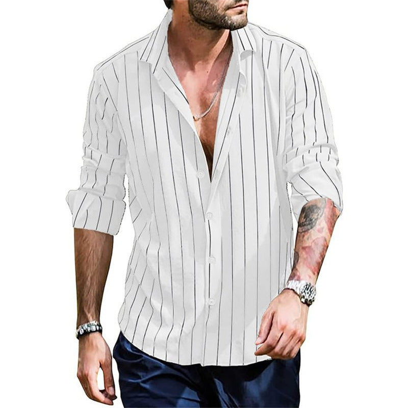 Mens Striped Long Cardigan with Lapel