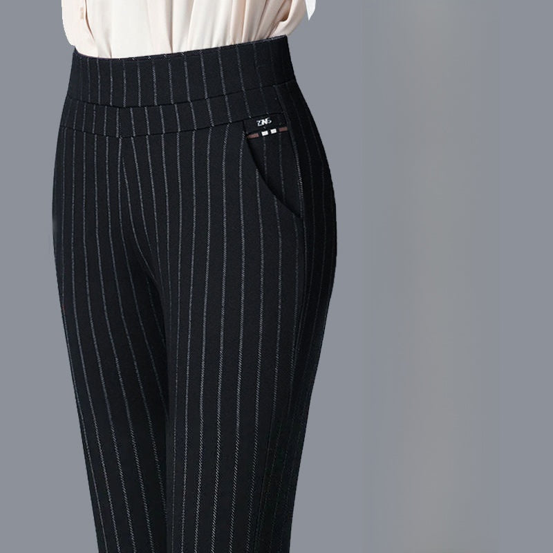 Pantalones casuales elásticos de cintura alta y pierna recta para mujer 