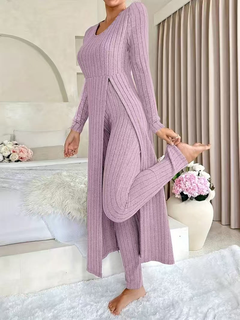 Women's Round Neck Long Sleeve Two-Piece Set