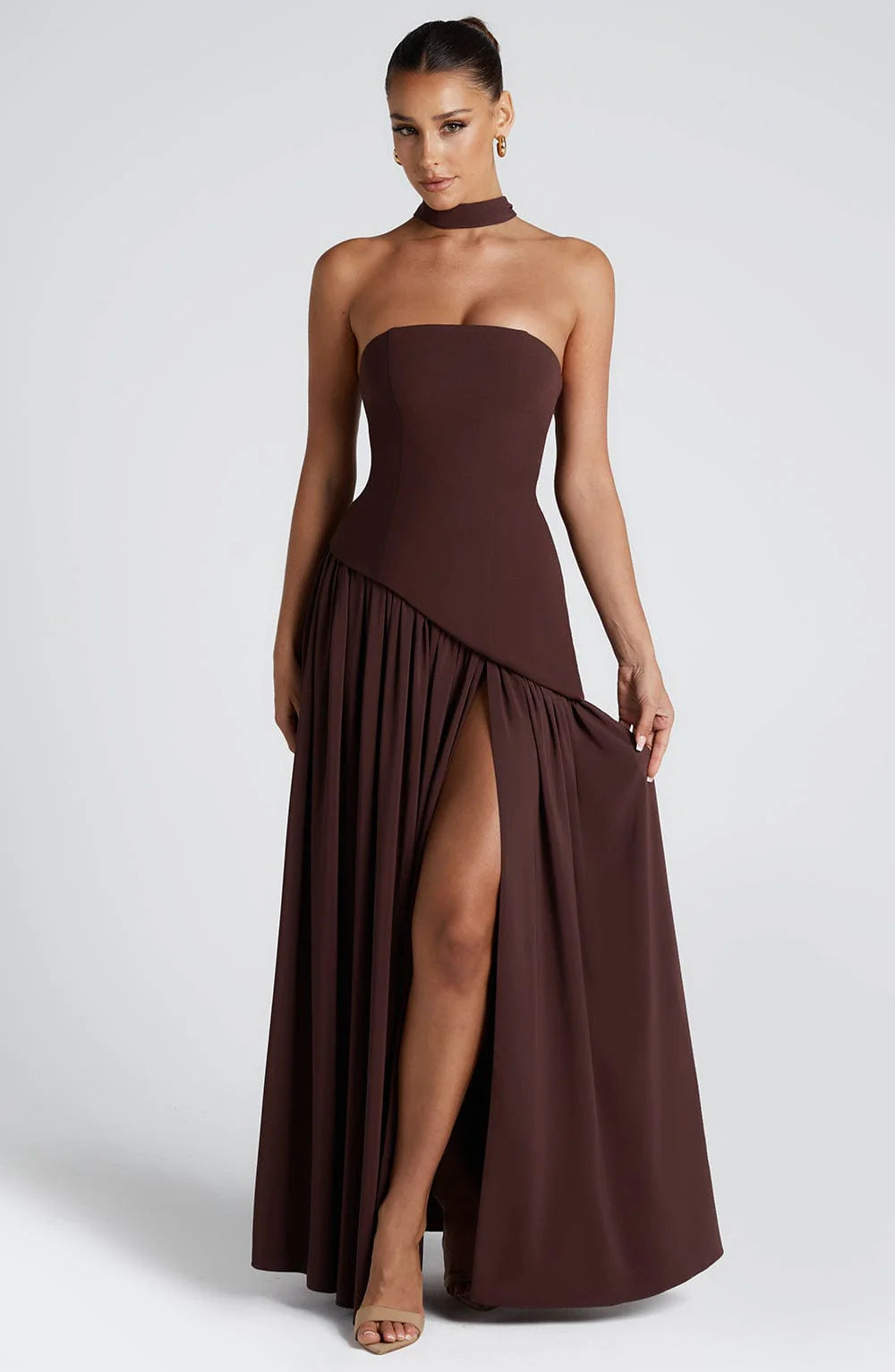 Strapless High Split Backless Long Dress