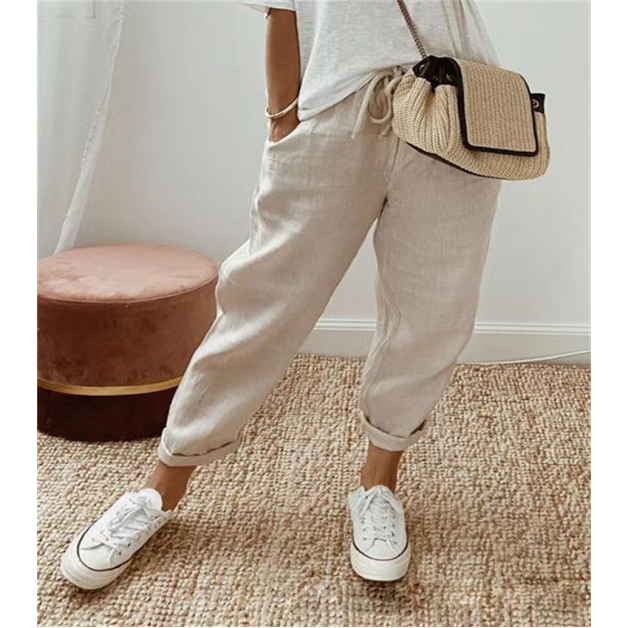 Pantalones casuales elásticos con bolsillos para mujer 