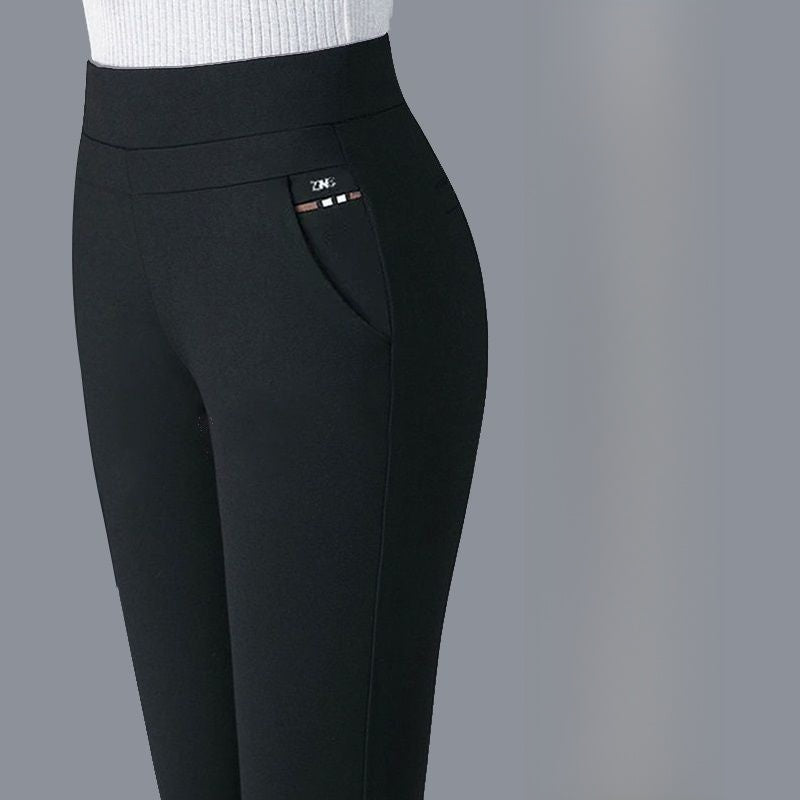 Pantalones casuales elásticos de cintura alta y pierna recta para mujer 