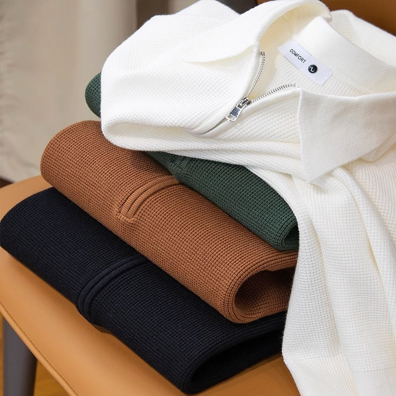 Mens Fleece Lined Waffle Knit Polo Shirt