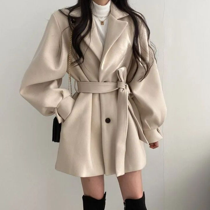 Woolen Suit Collar Loose Fit Coat