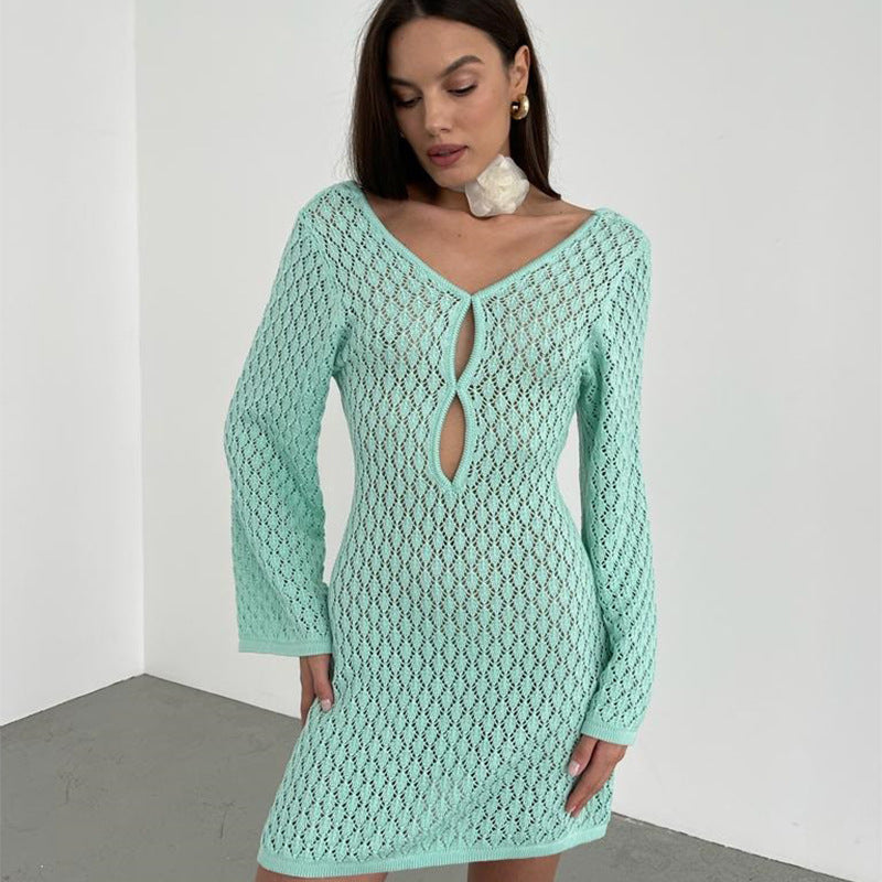 Sexy open-back Knitted lace dress