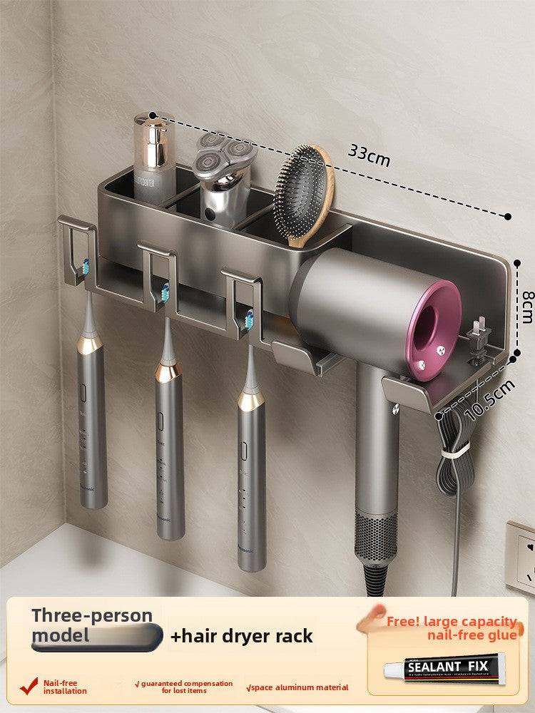 Bathroom Wall Mount Toothbrush and Hair Dryer Holder