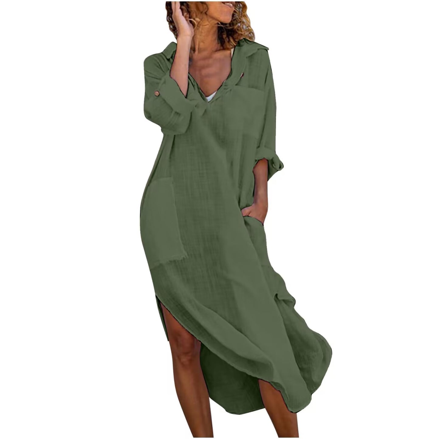 Casual Cotton Linen Shirt Dress for Women