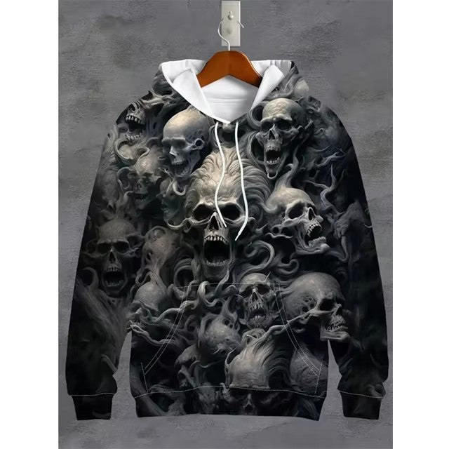 Funny Skull Printed Hooded Sweatshirt