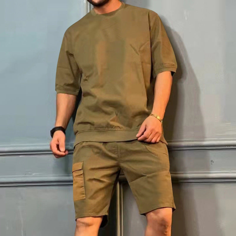 Men's Summer Casual Workwear Shorts and T-Shirt Set