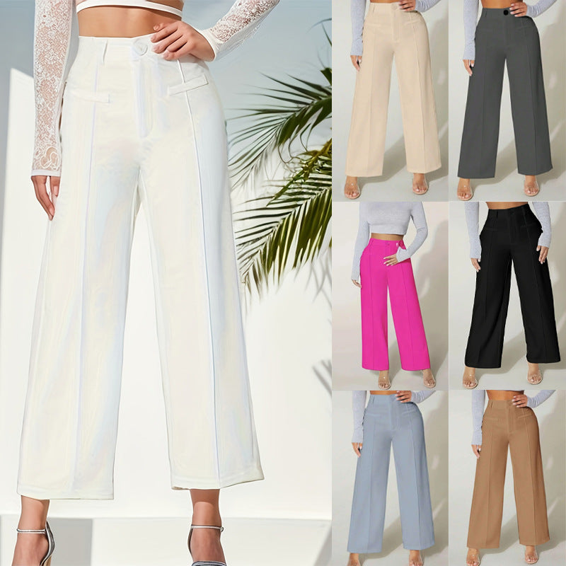 Pantalones casuales de cintura alta y pierna recta para mujer 