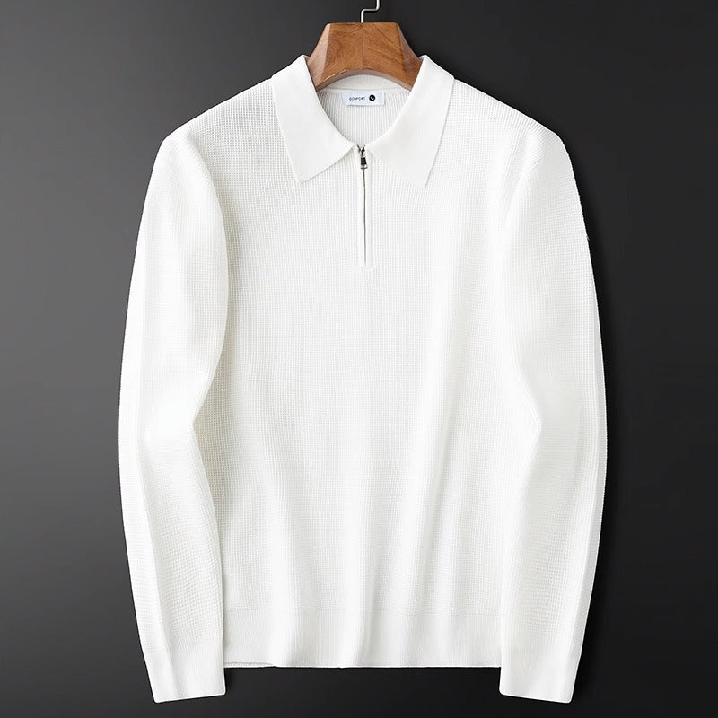 Mens Fleece Lined Waffle Knit Polo Shirt