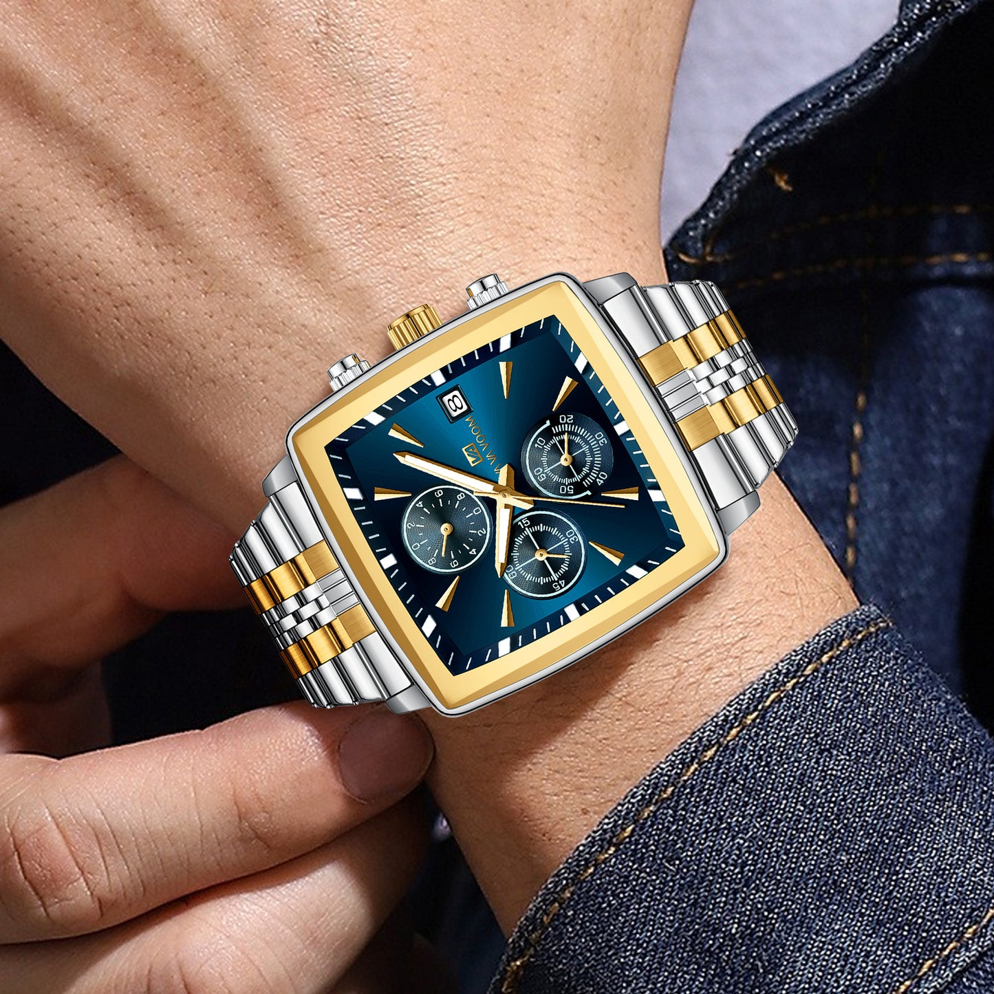 Multifunction Chronograph Mens Watch Luminous Waterproof Steel Band