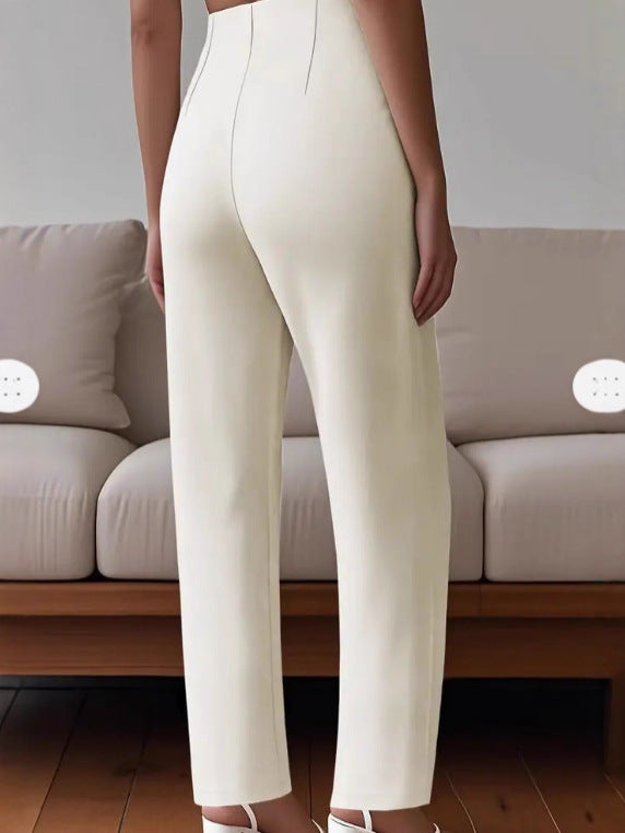Pantalones plisados ​​de cintura alta y corte ajustado para mujer 