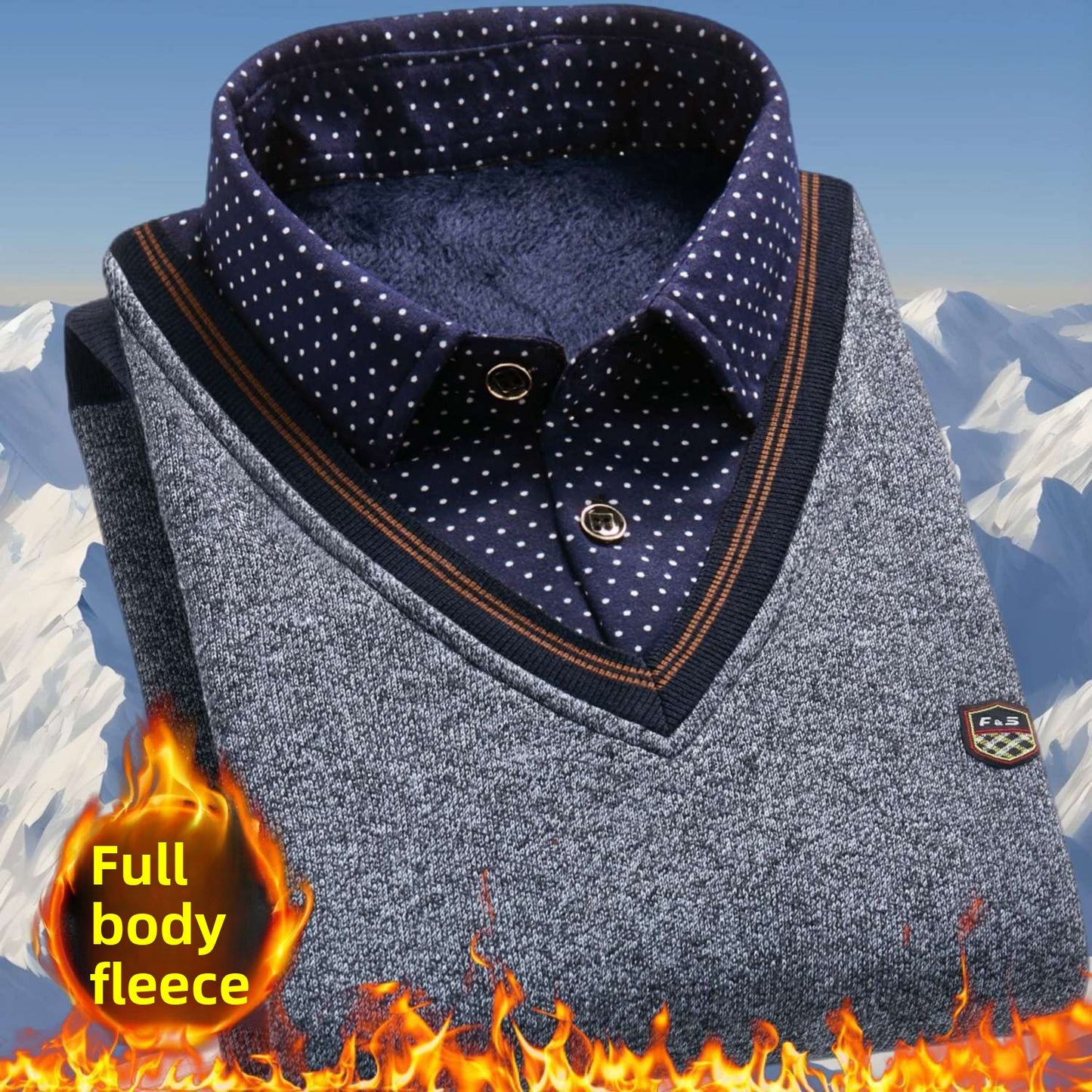 Winter fleece knitted sweater - fake two pieces