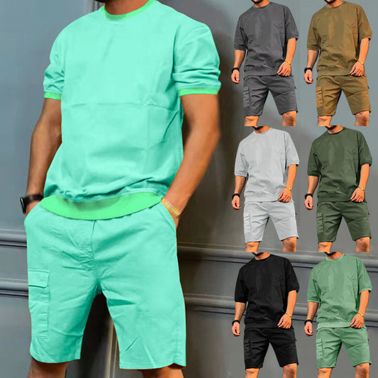Men's Summer Casual Workwear Shorts and T-Shirt Set