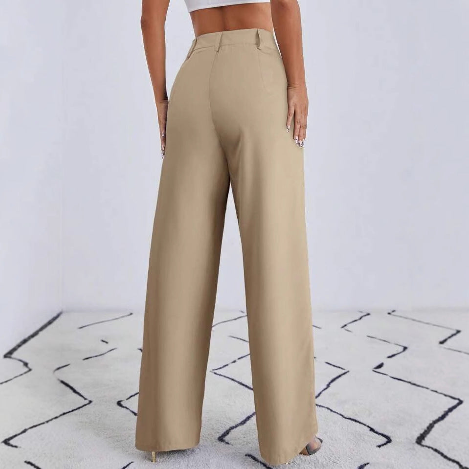 Pantalones de cintura alta y piernas holgadas de estilo europeo y americano para mujer 