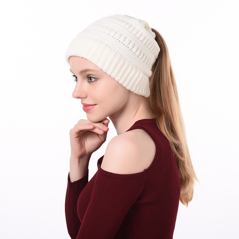 Womens Knitted Ponytail Hat Winter Warm Cap