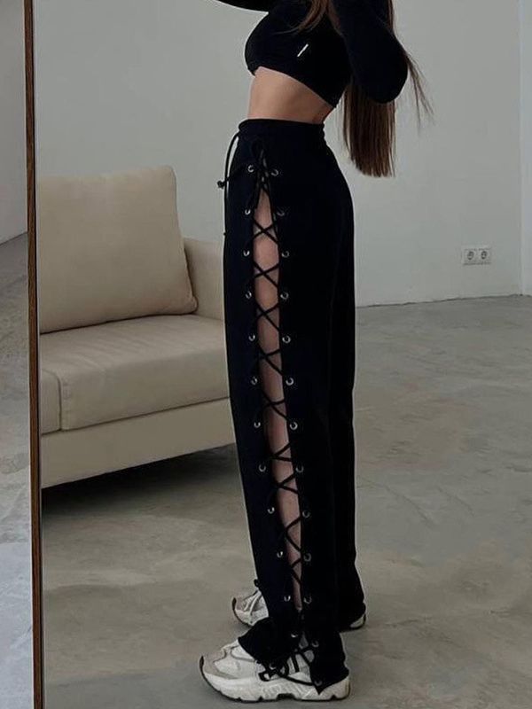 Women's Slim Side Slit Wide-Leg Pants