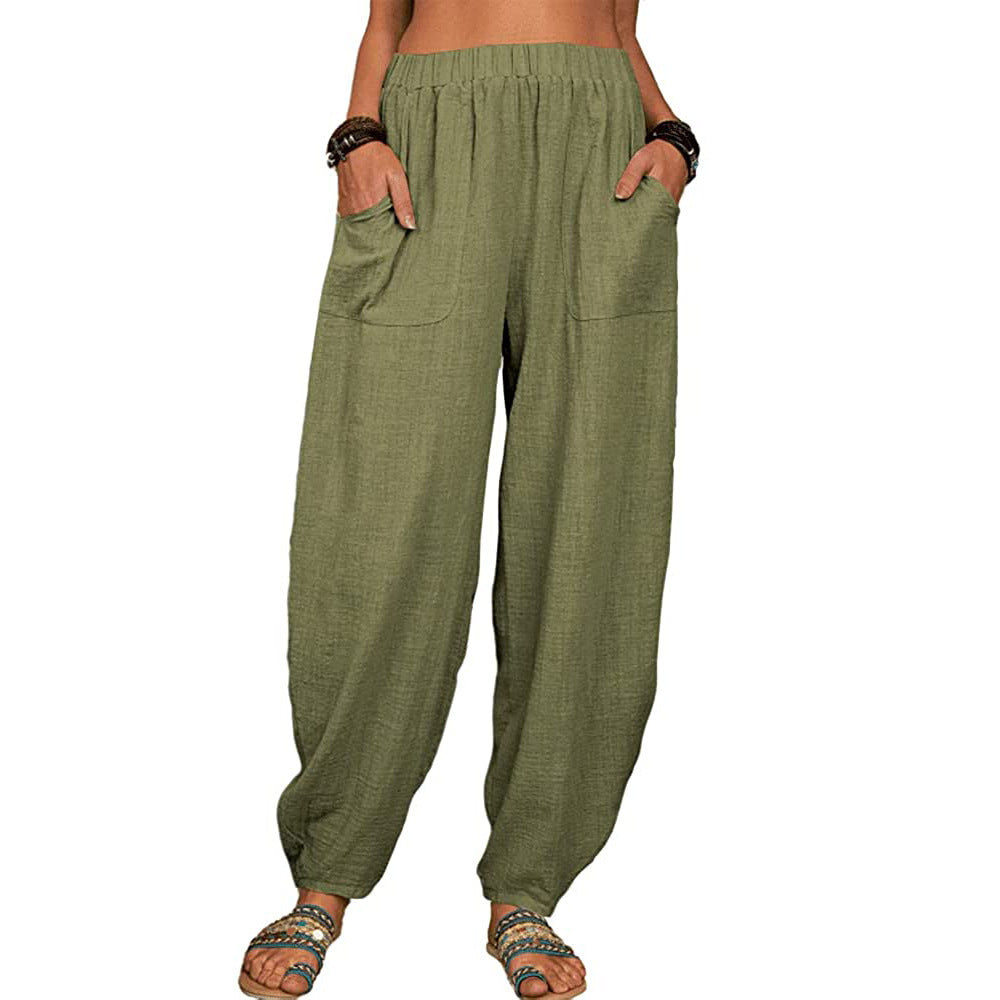 Pantalones casuales holgados de algodón para mujer 