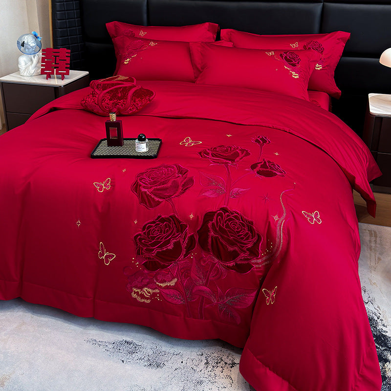 Wedding Cotton Bedding Set with Embroidery