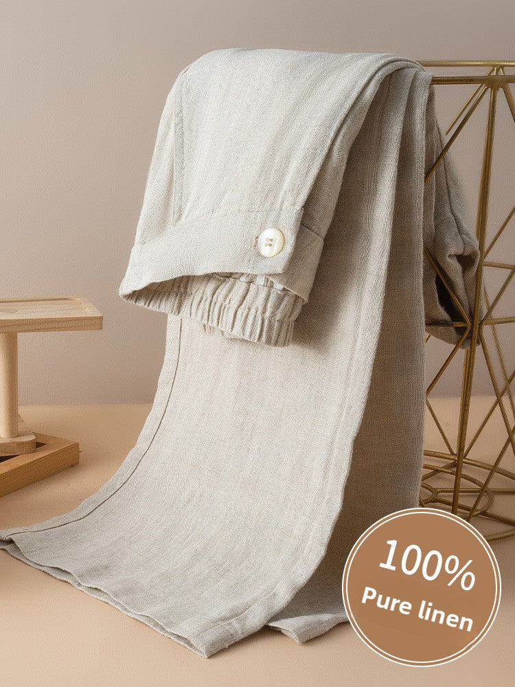 Linen Wide-Leg High-Waisted Pants