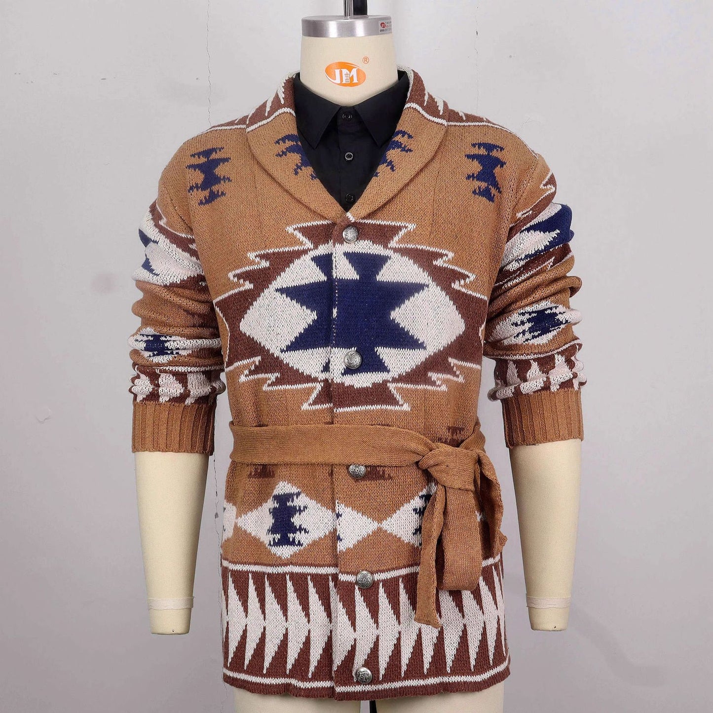 Cross-Border Men's Heavy-Duty Jacquard Sweater Amazon Autumn and Winter Thickened Cardigan Lace-Up Knit Sweater Jacket