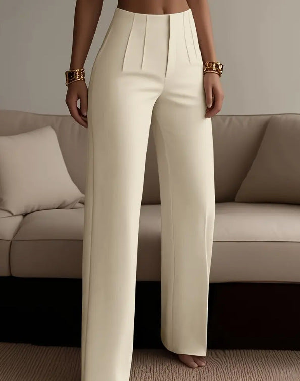 Pantalones plisados ​​de cintura alta y corte ajustado para mujer 