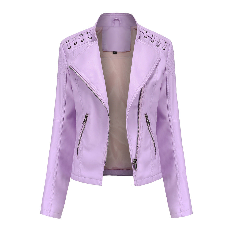 Womens Slim Fit PU Leather Jacket