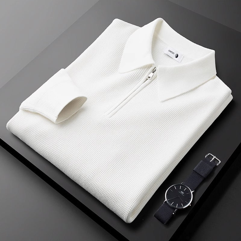 Mens Fleece Lined Waffle Knit Polo Shirt