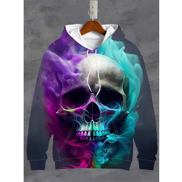 Funny Skull Printed Hooded Sweatshirt