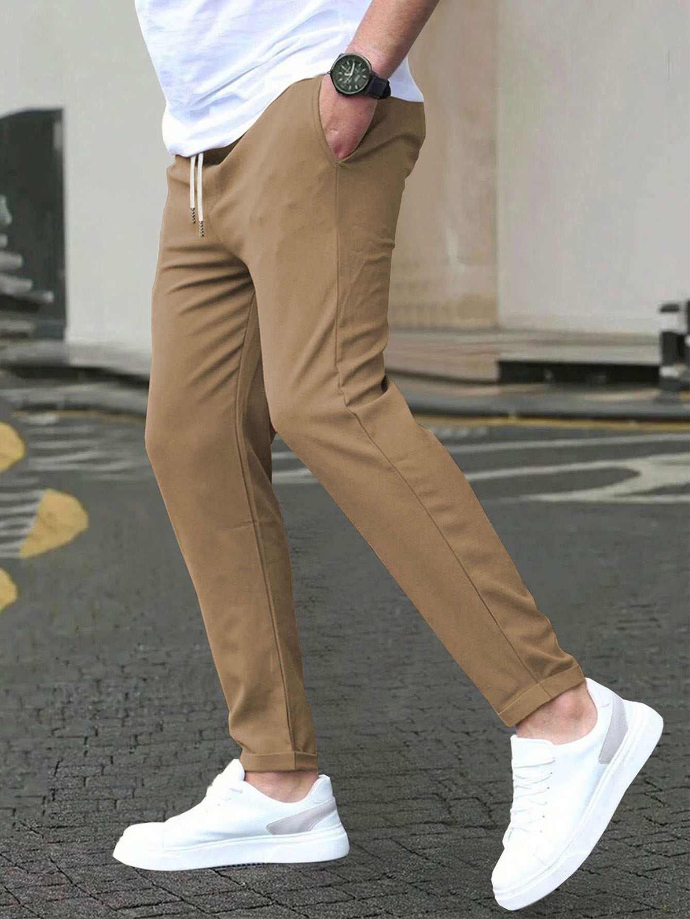Solid-color casual pocket pants